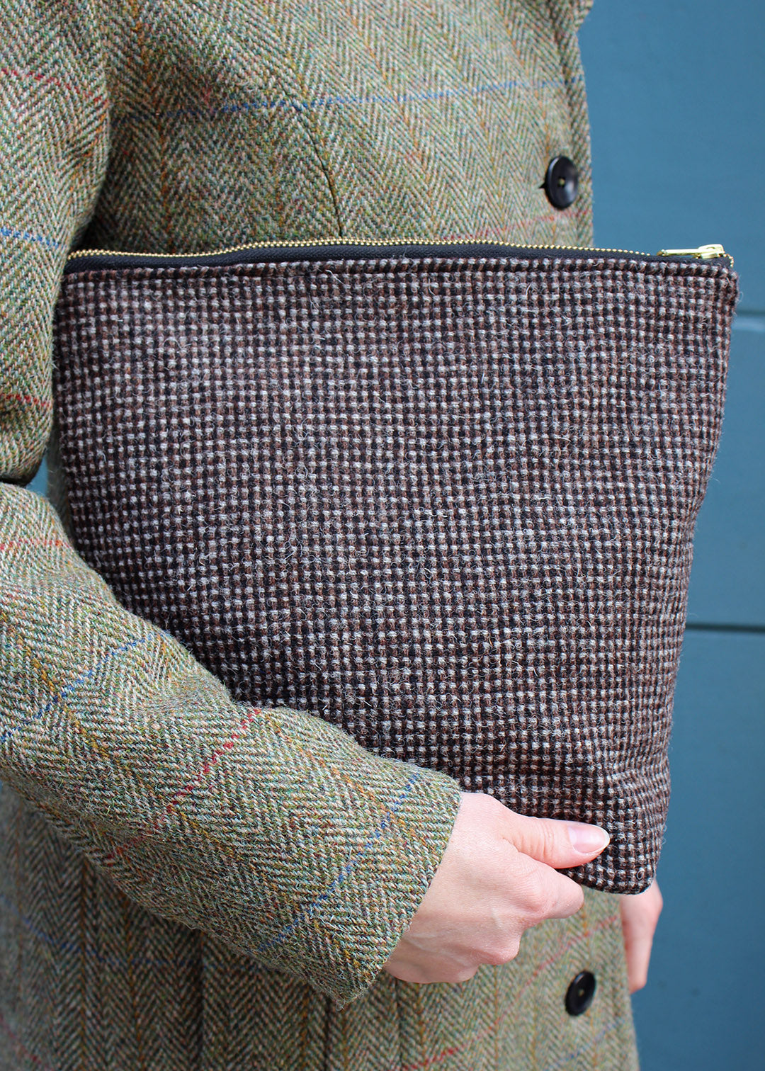 A useful, extra large multi purpose bag made using dark brown and light grey Harris Tweed®, woven on the Outer Hebrides