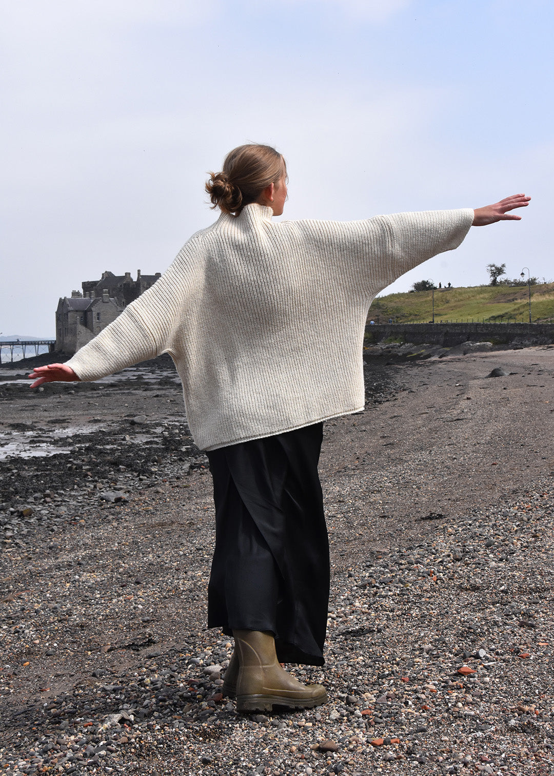 Luxury hand frame knitted jumper made with un-dyed wool from Shetland sheep.