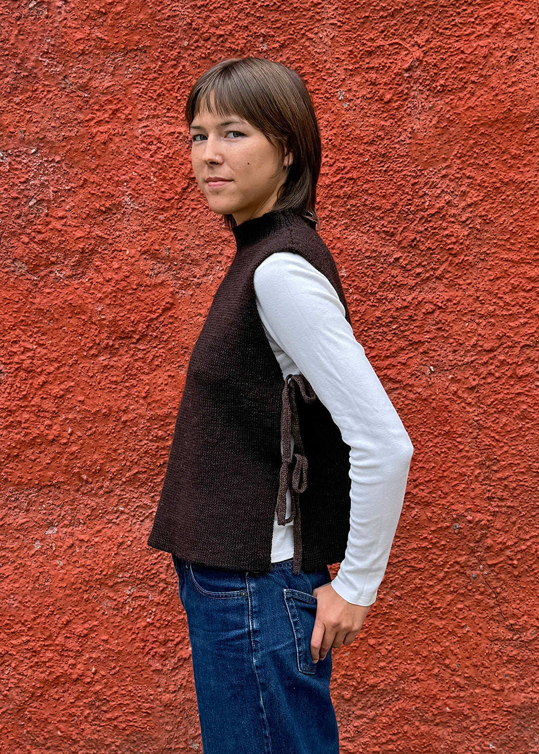 British Wool Tie Vest Cocoa