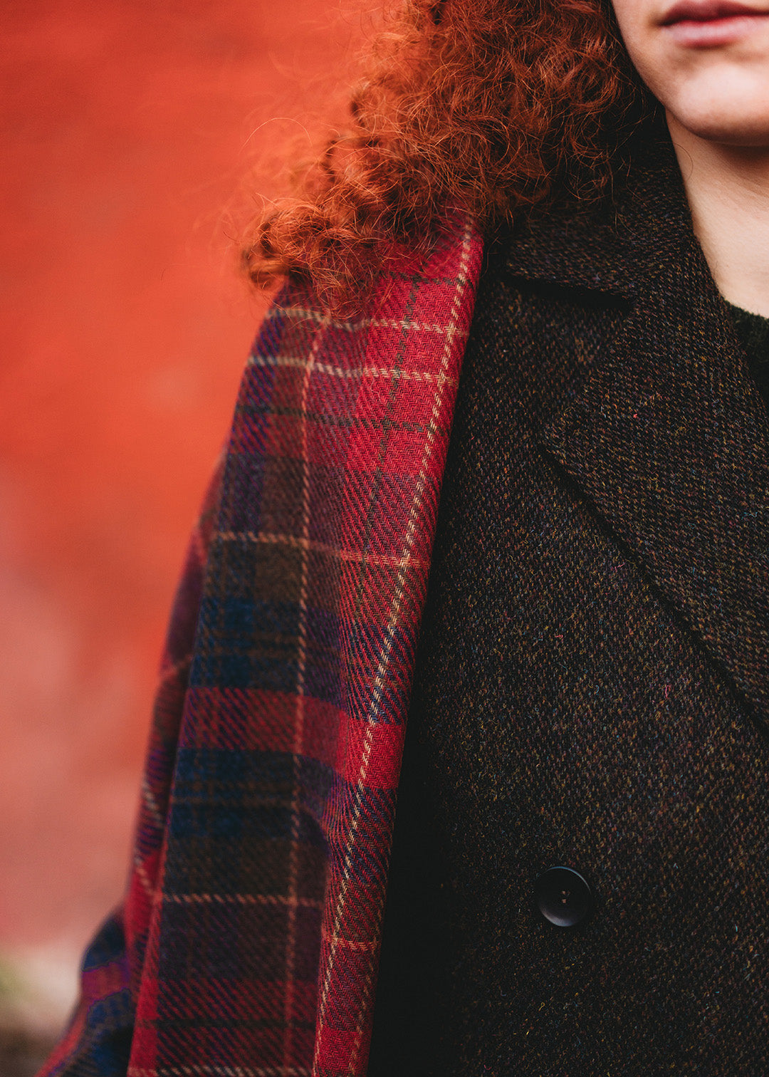 Brock stole woven in Caledonia ruby tartan.