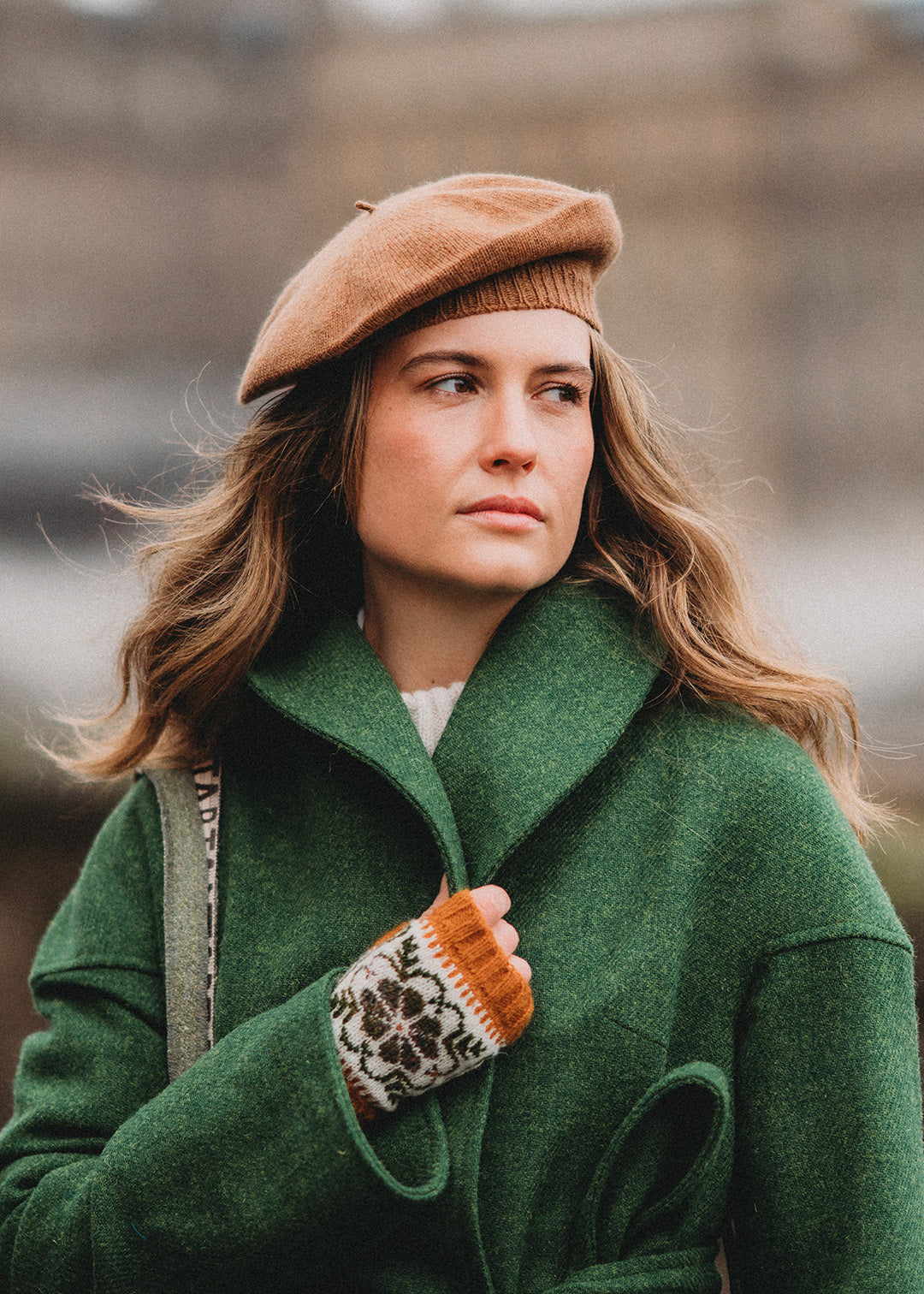 Pure wool Harris Tweed coat in emerald green.