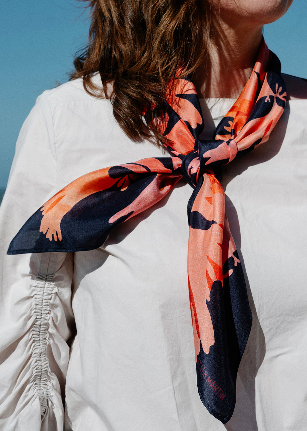 The Dulse silk scarf features a collaged print of dulse, a seaweed found on the coastline of the Isle of Mull.