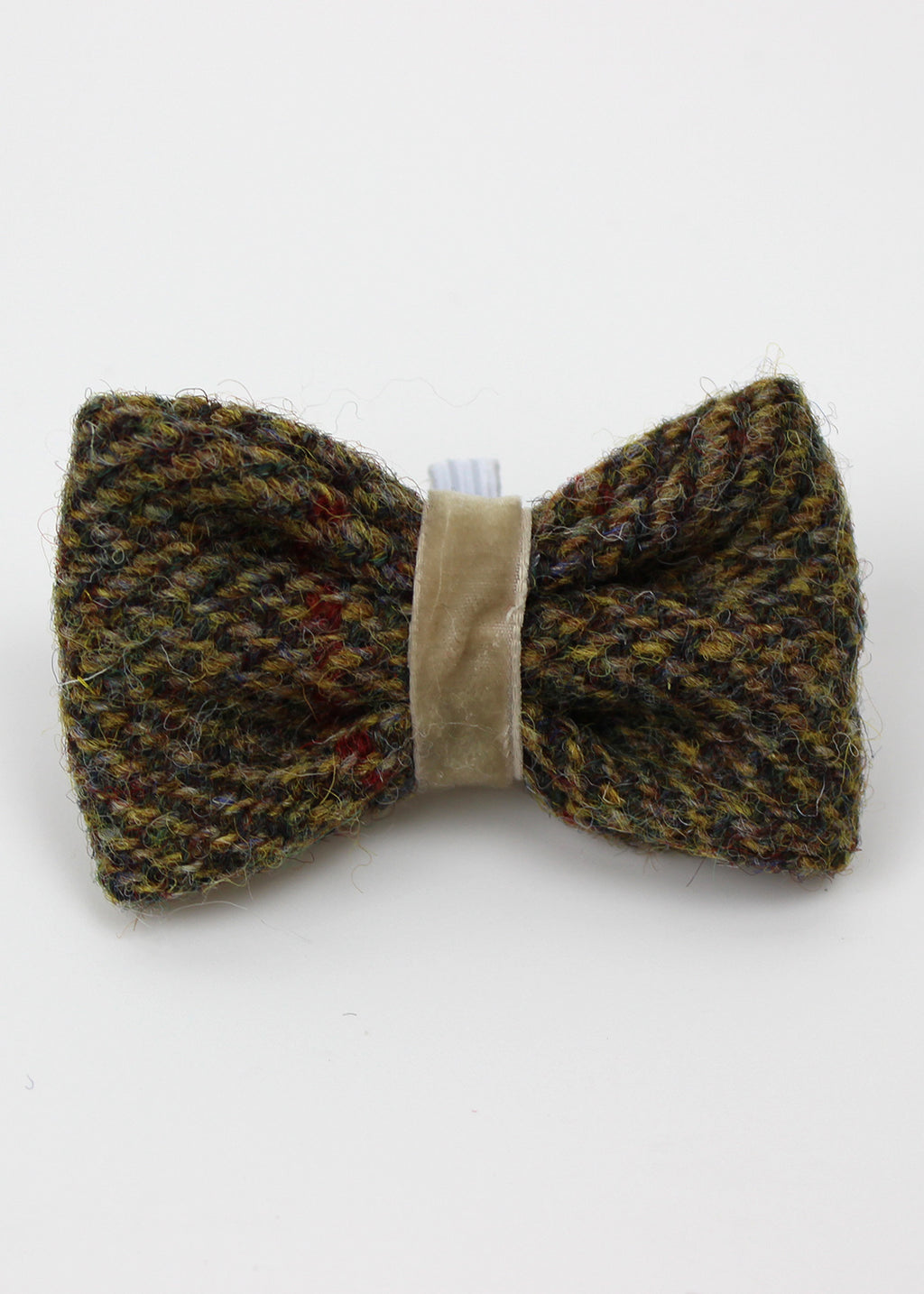 Limited edition dog bow tie with velvet ribbon detail in brown herringbone tweed.