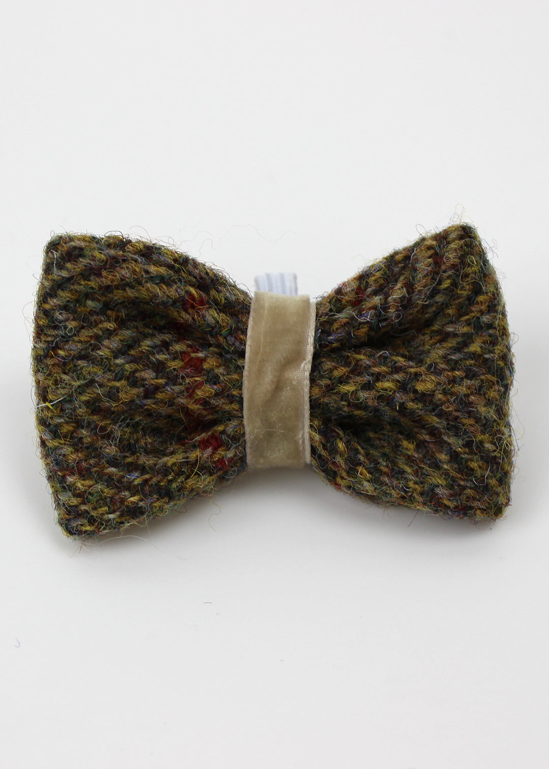 Limited edition dog bow tie with velvet ribbon detail in brown herringbone tweed.