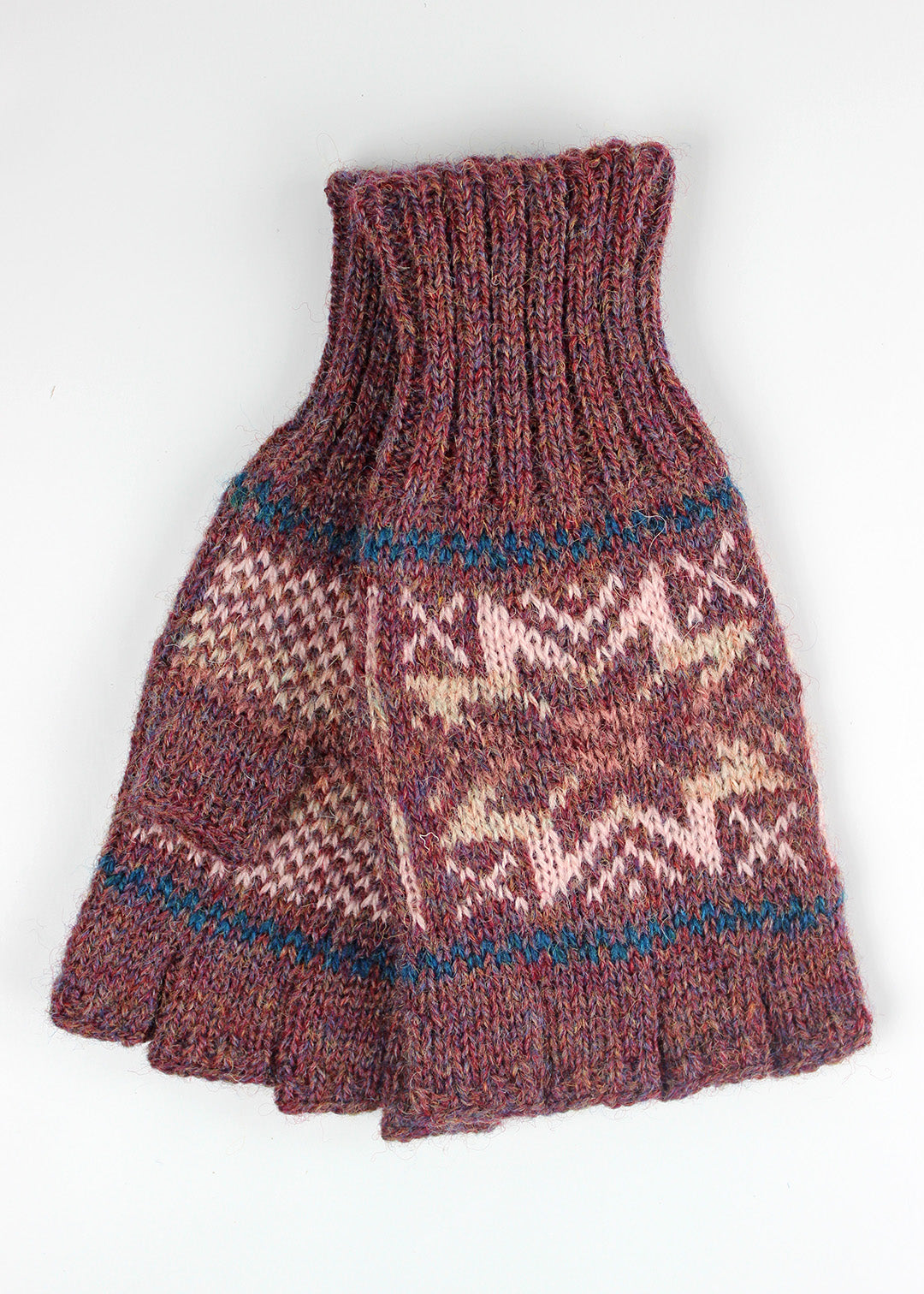 Shetland Fair Isle Fingerless Gloves Pink