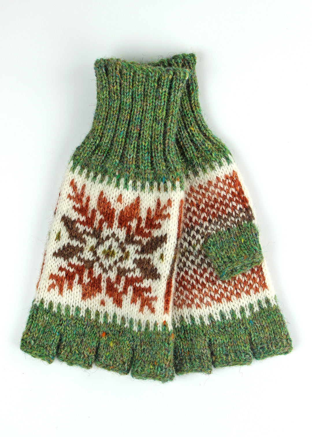 Shetland Fair Isle Fingerless Gloves Green