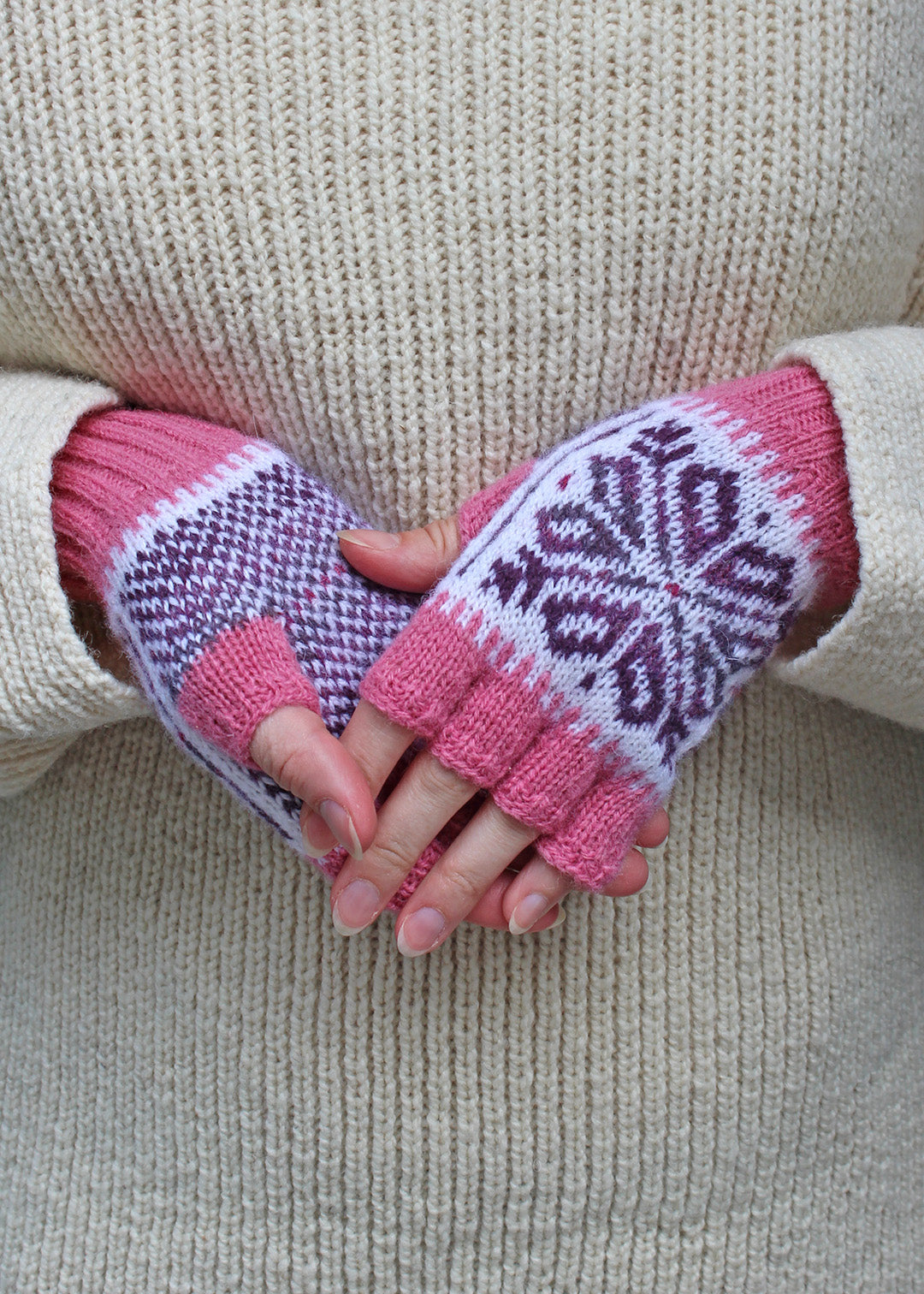 Shetland Fair Isle Fingerless Gloves Pink