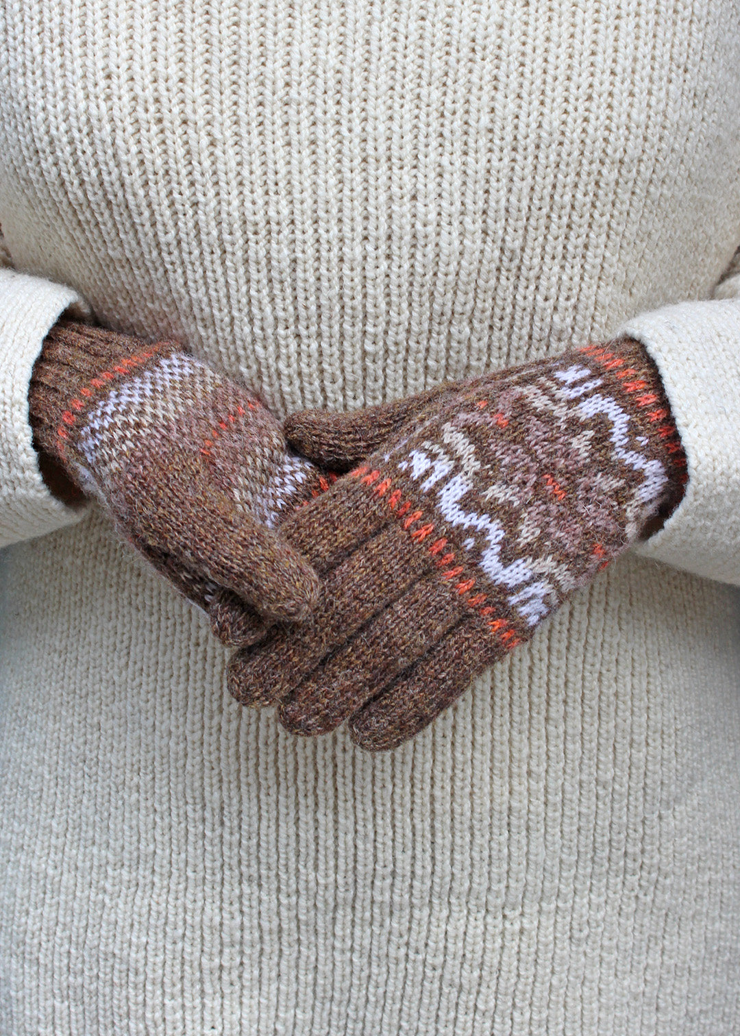 Shetland Fair Isle Gloves Brown
