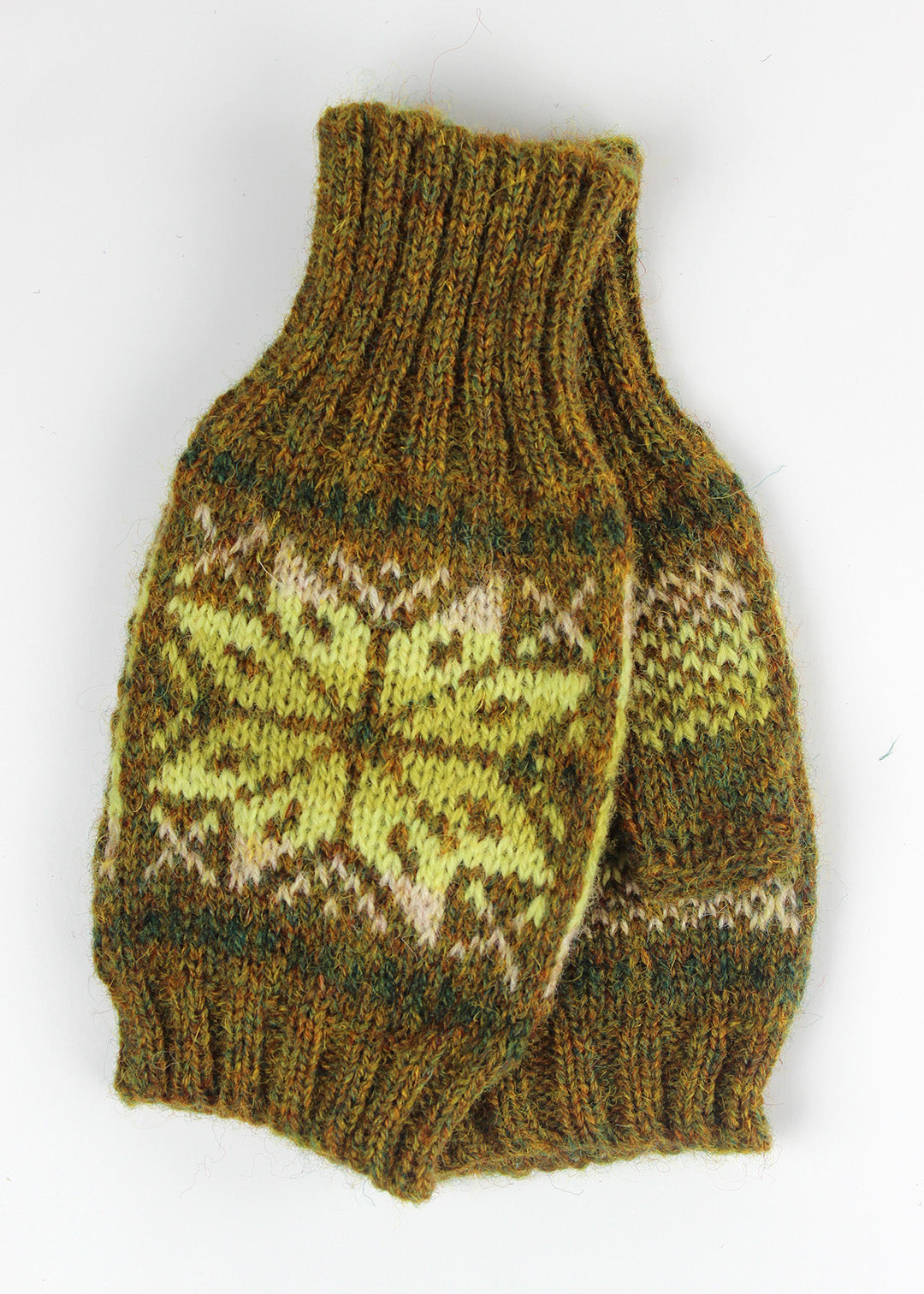 Shetland Fair Isle Fingerless Mitts Green