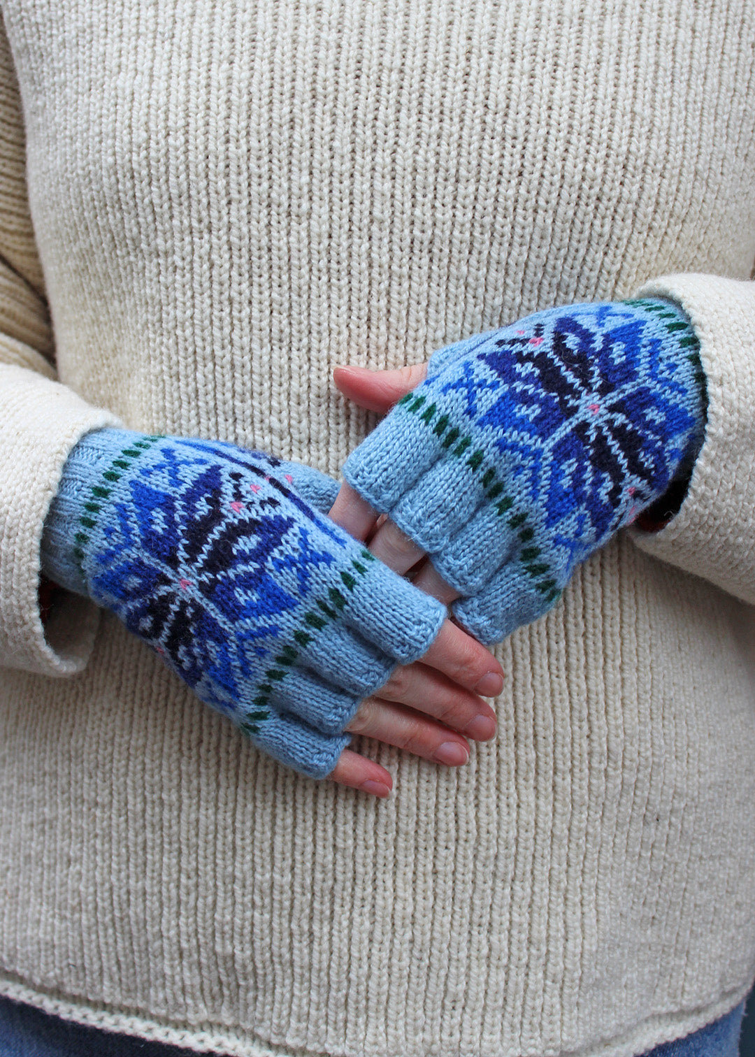 Shetland Fair Isle Fingerless Gloves Blue