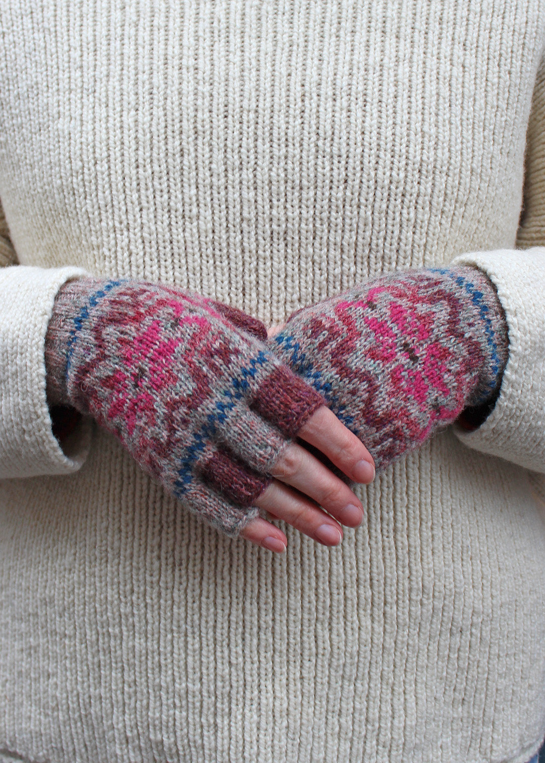 Shetland Fair Isle Fingerless Gloves Mauve