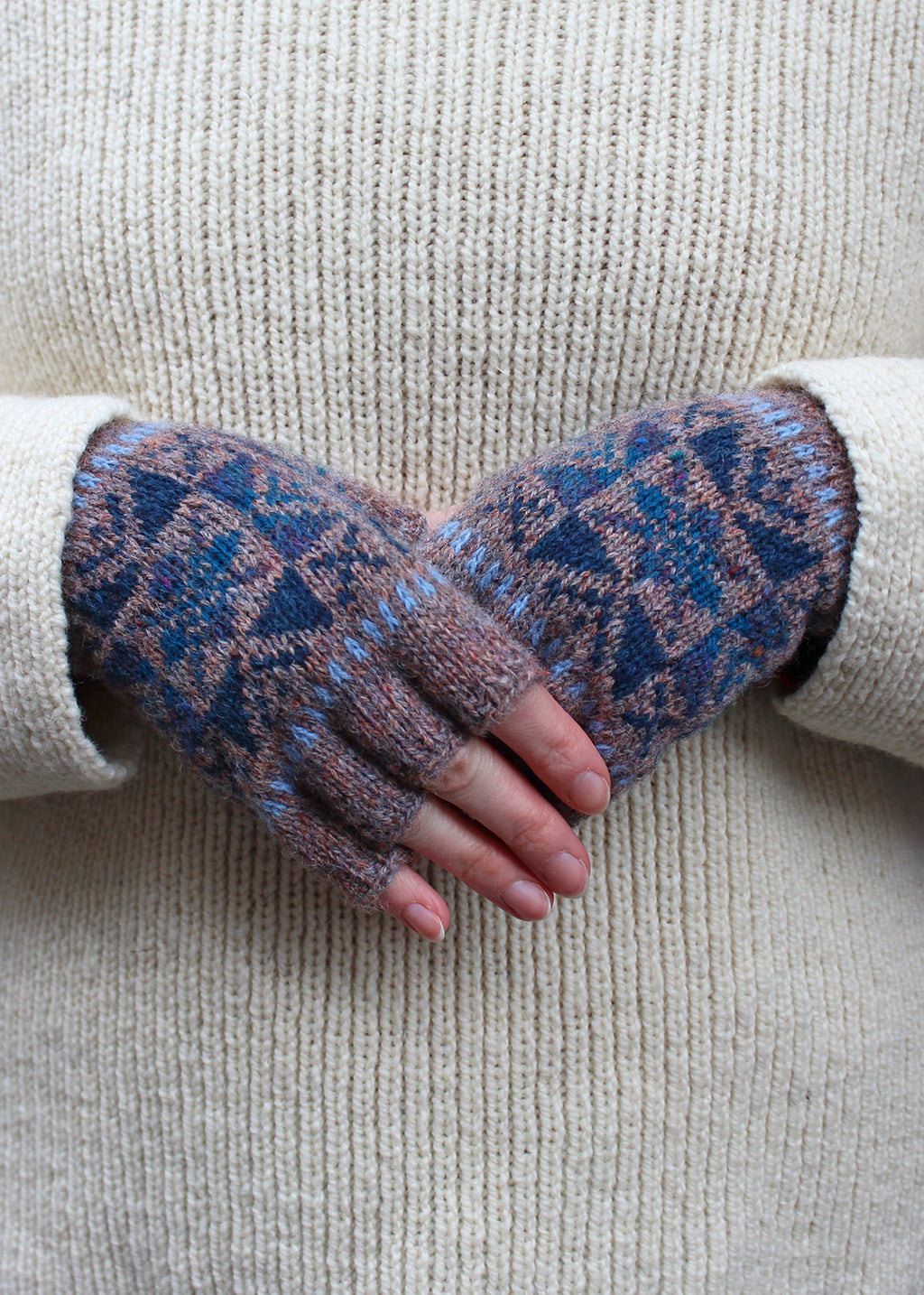 Shetland Fair Isle Fingerless Gloves Mauve