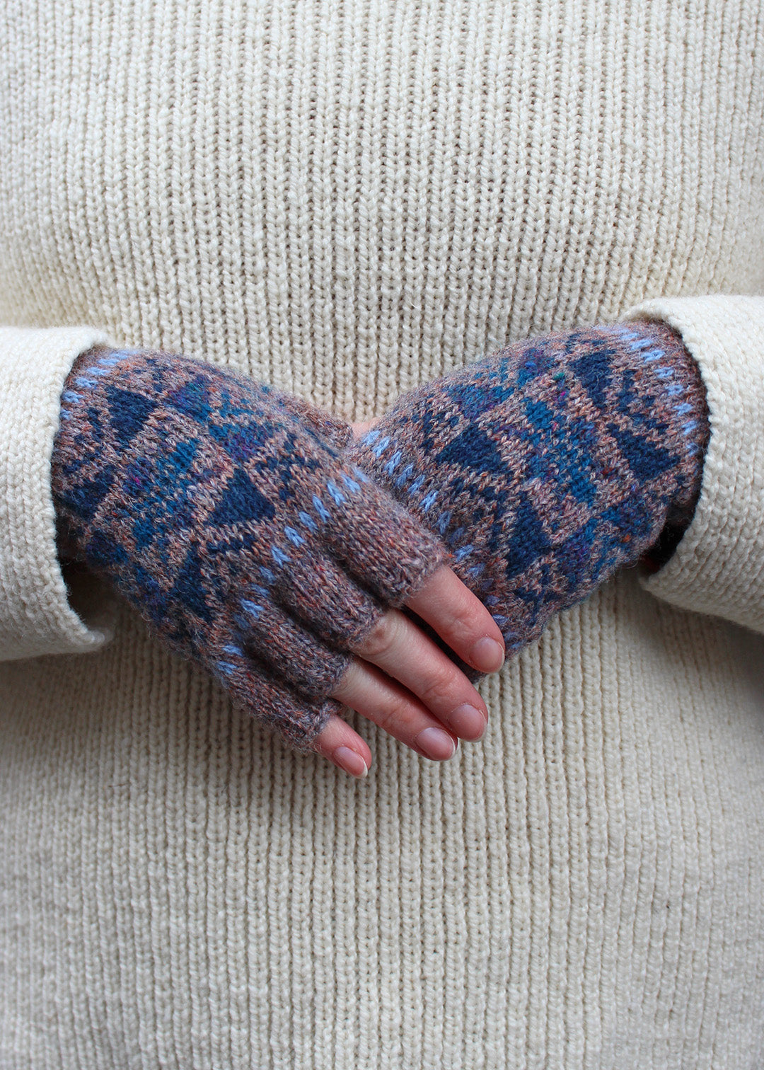 Shetland Fair Isle Fingerless Gloves Mauve