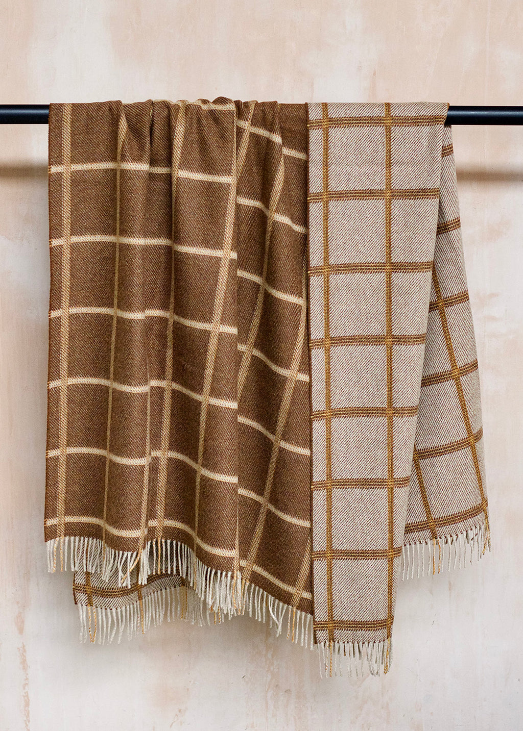 Reversible, pure wool checked blanket.