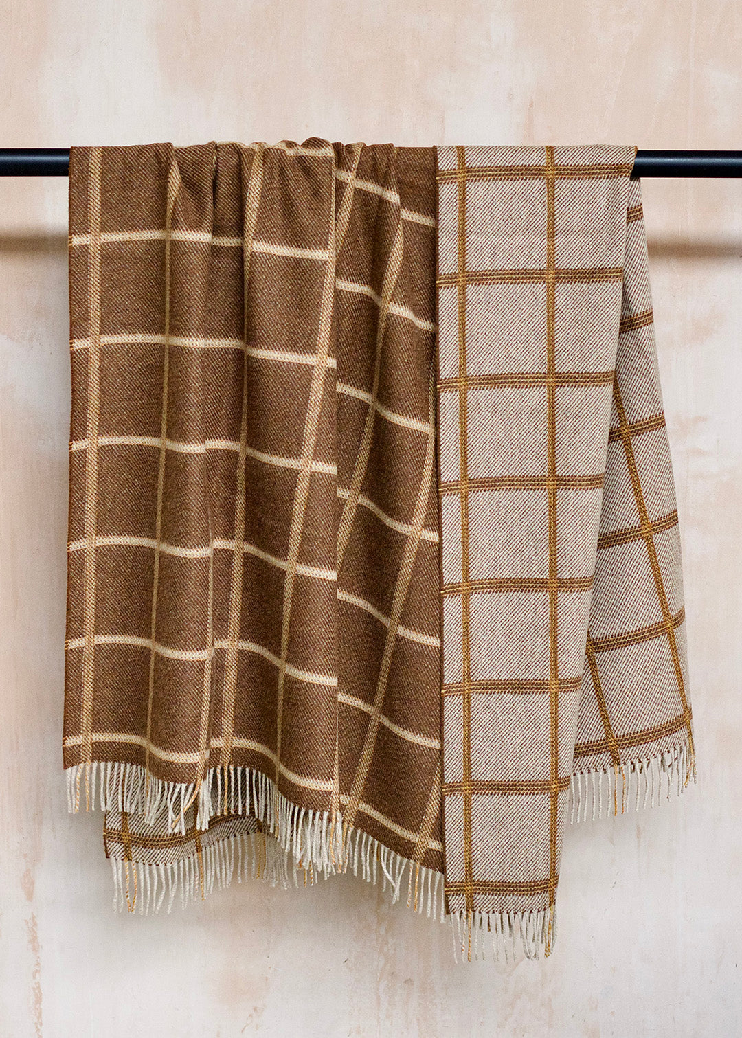 Reversible, pure wool checked blanket.