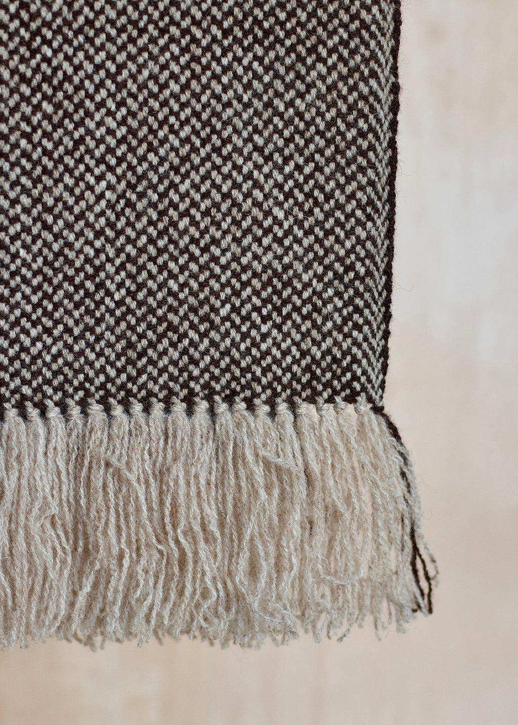 Handwoven British wool scarf in Shetland Black and Mooskit - un-dyed, natural colours.