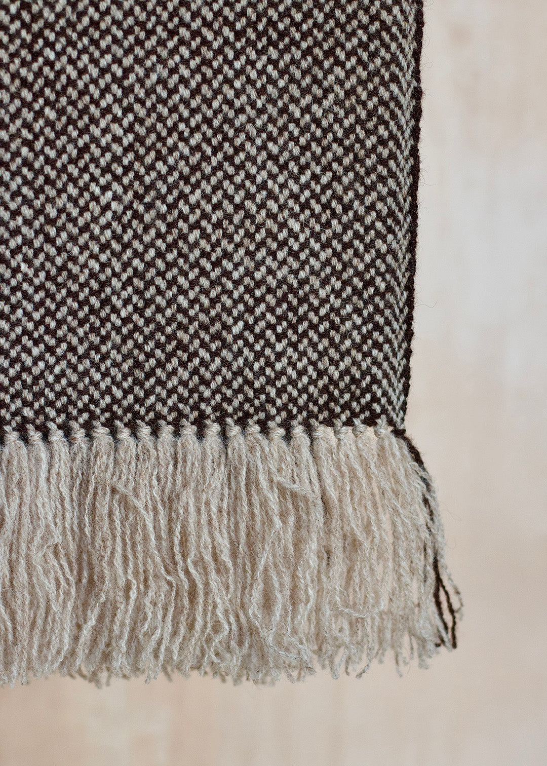 Handwoven British wool scarf in Shetland Black and Mooskit - un-dyed, natural colours.