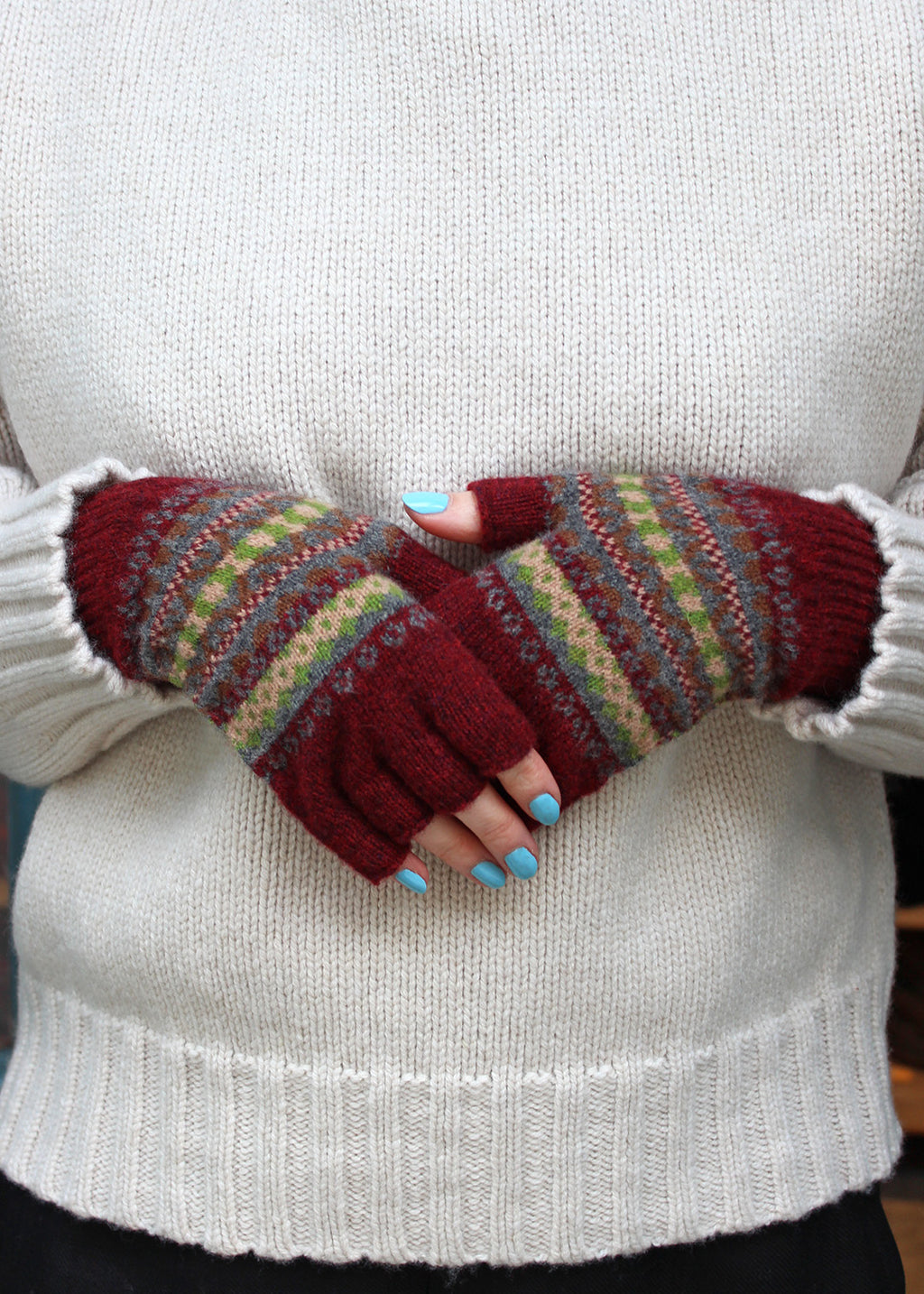 Kerse Fair Isle Fingerless Gloves Brick