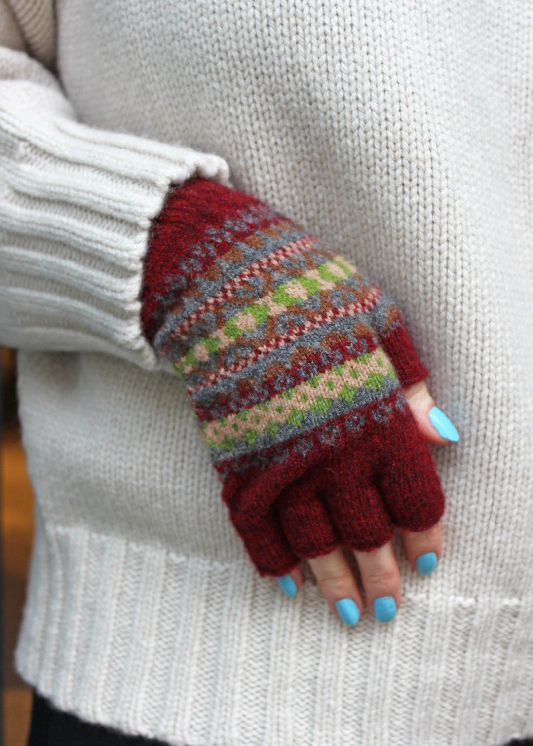 Kerse Fair Isle Fingerless Gloves Brick