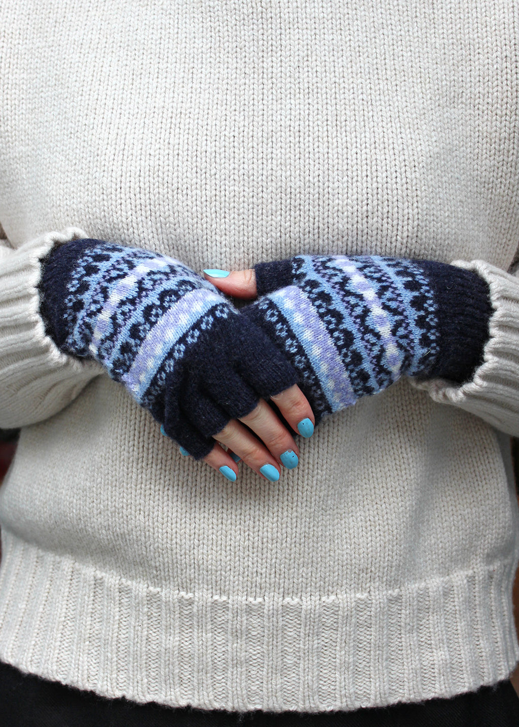 Kerse Fair Isle Fingerless Gloves Midnight