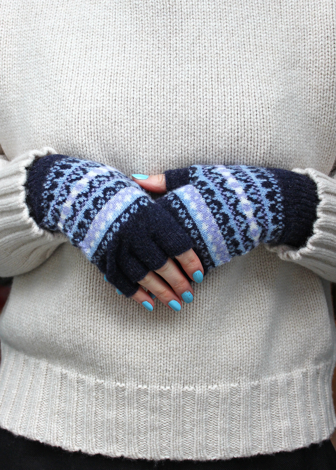 Kerse Fair Isle Fingerless Gloves Midnight