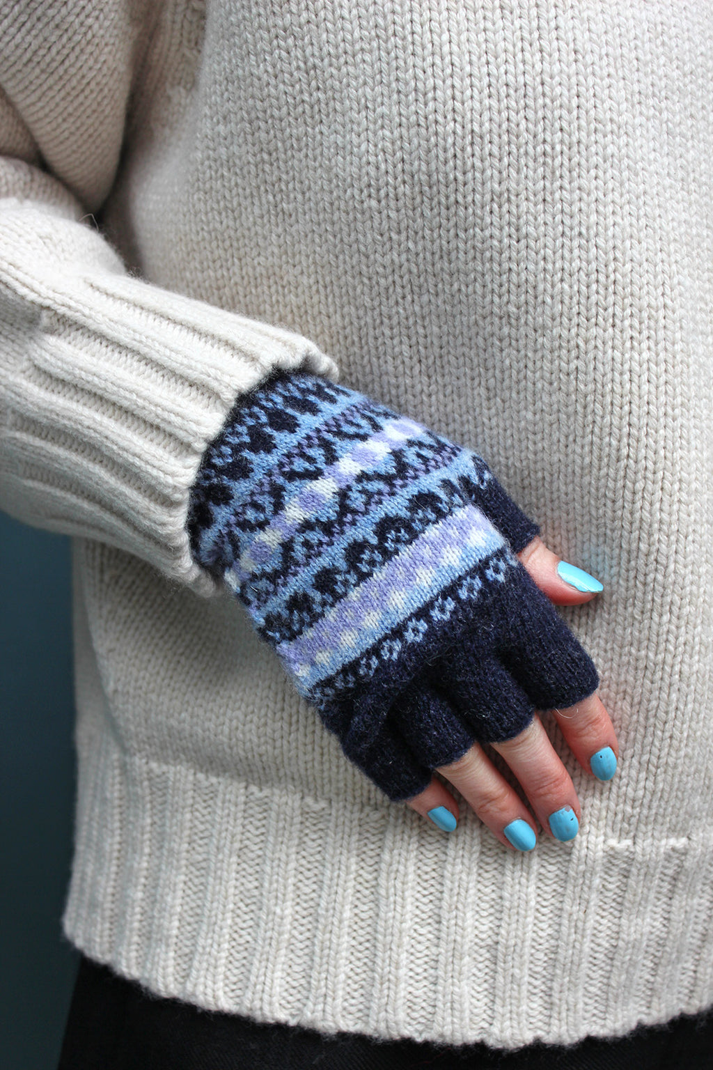 Kerse Fair Isle Fingerless Gloves Midnight
