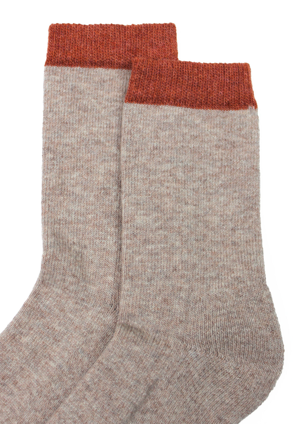 Lambswool socks in sand with a rust trim.