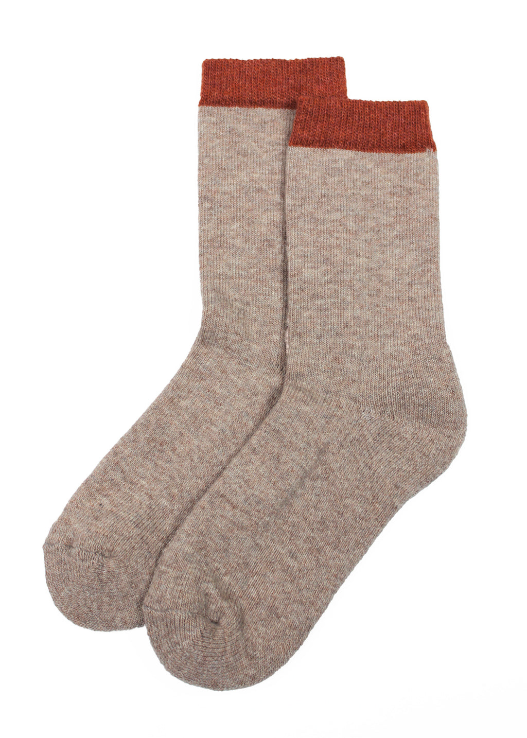 Lambswool socks in sand with a rust trim.