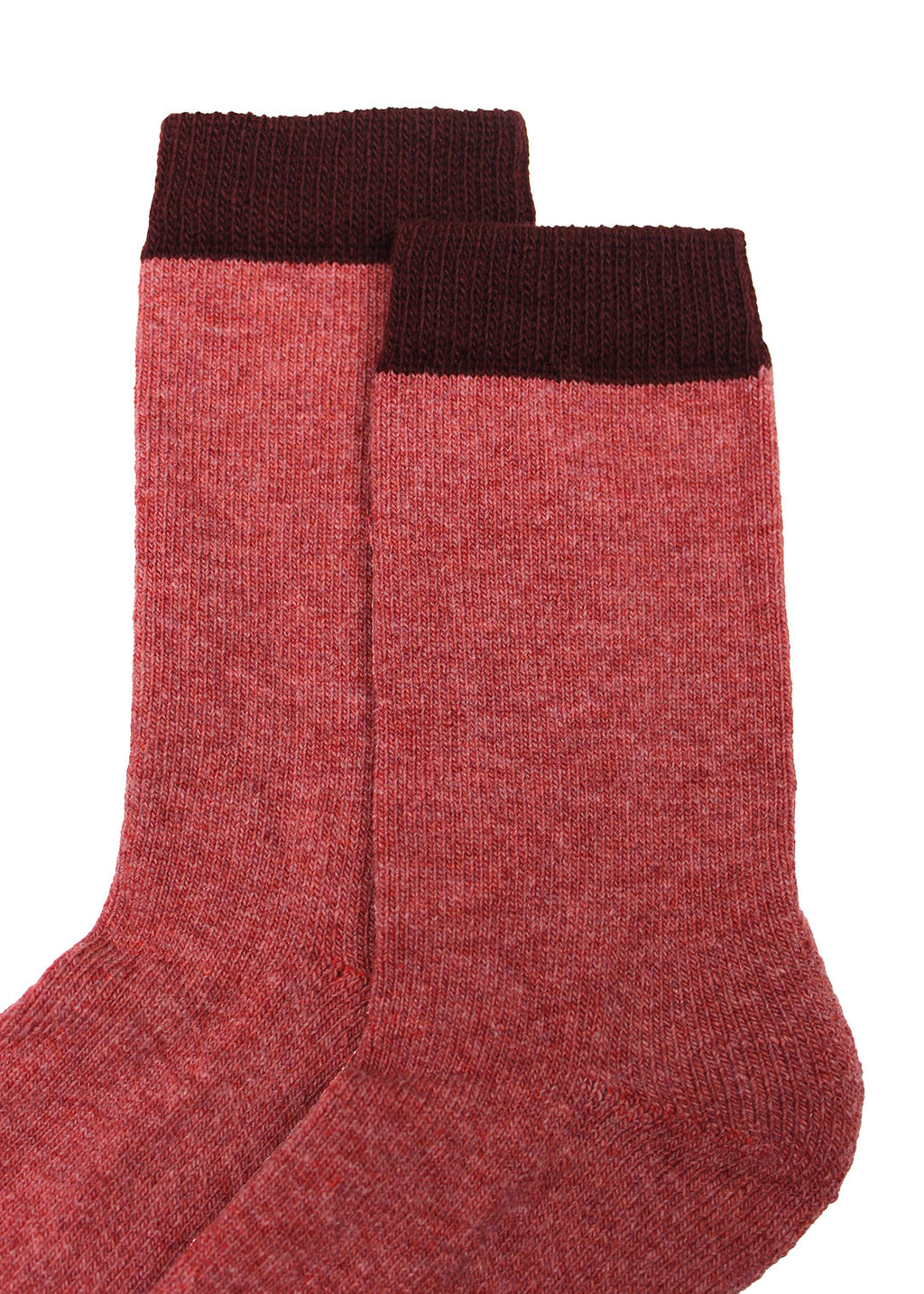 Raspberry red lambswool socks with a burgundy trim.