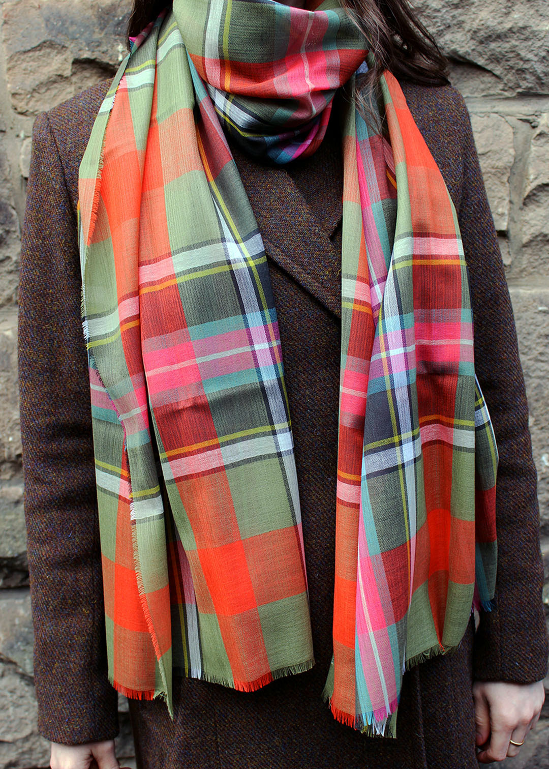 Super fine merino wool stole in the Bruce of Kinnaird tartan
