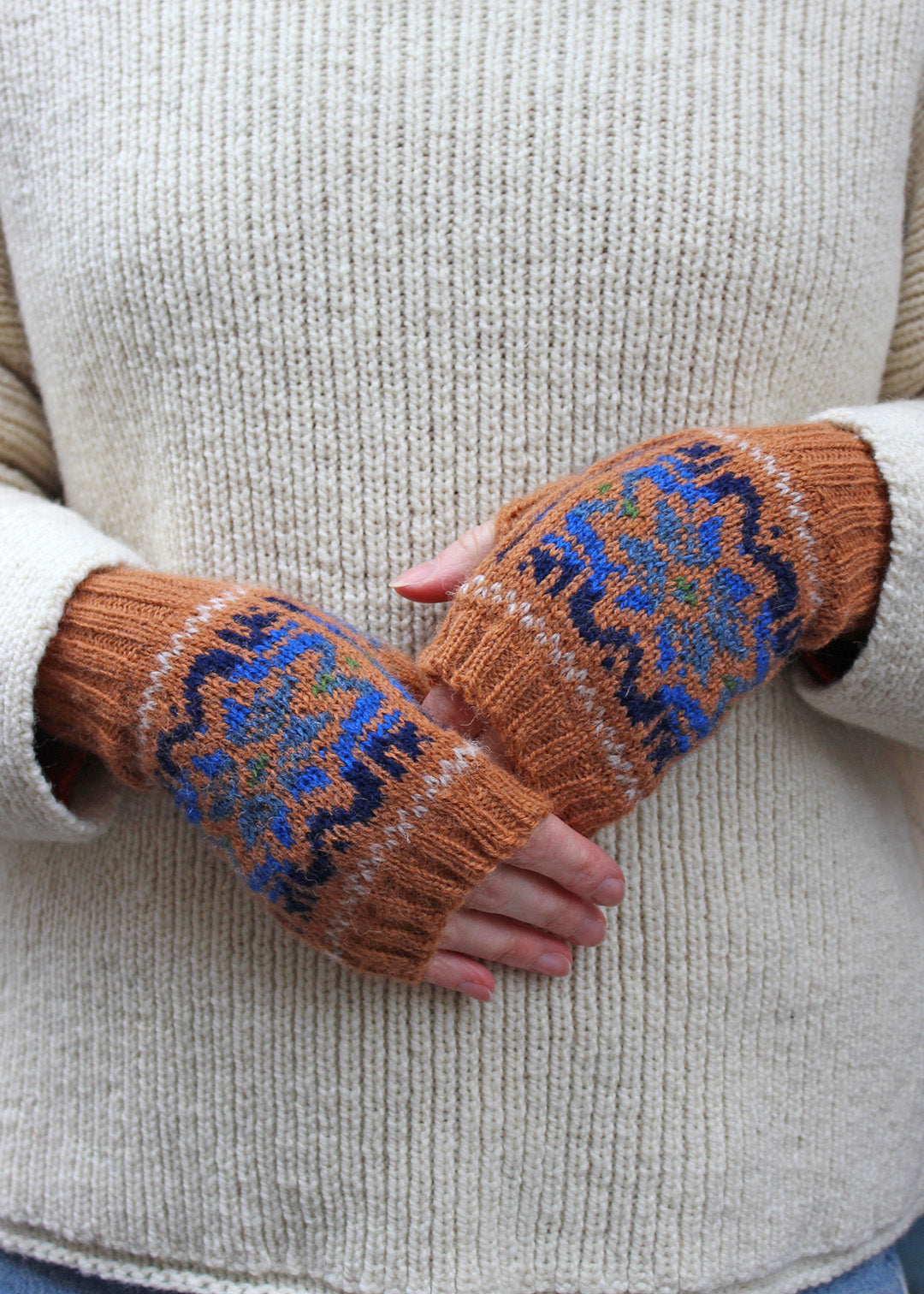 Shetland Fair Isle Fingerless Mitts Pumpkin