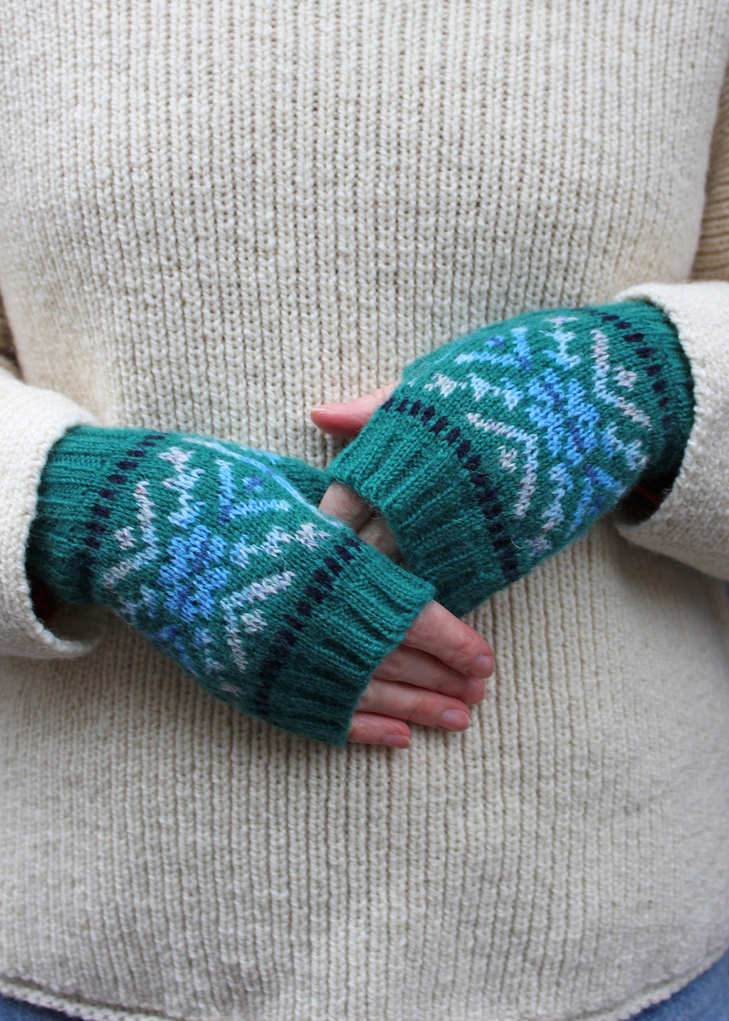 Shetland Fair Isle Fingerless Mitts Teal