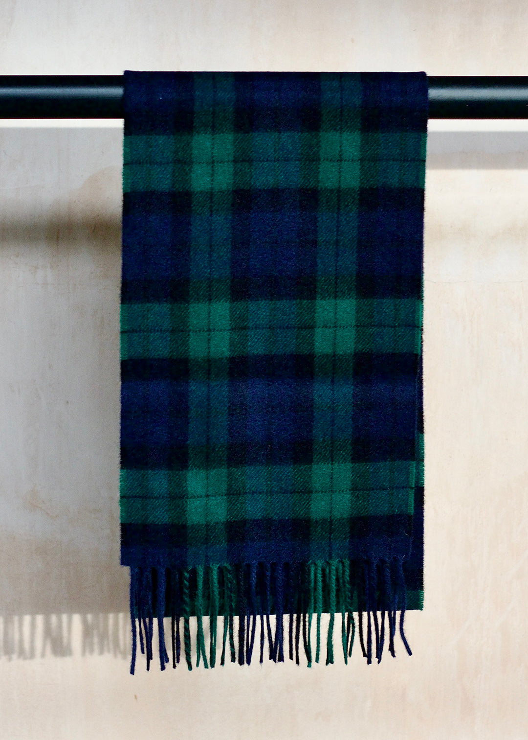 Cashmere scarf woven in the Black Watch Modern tartan.