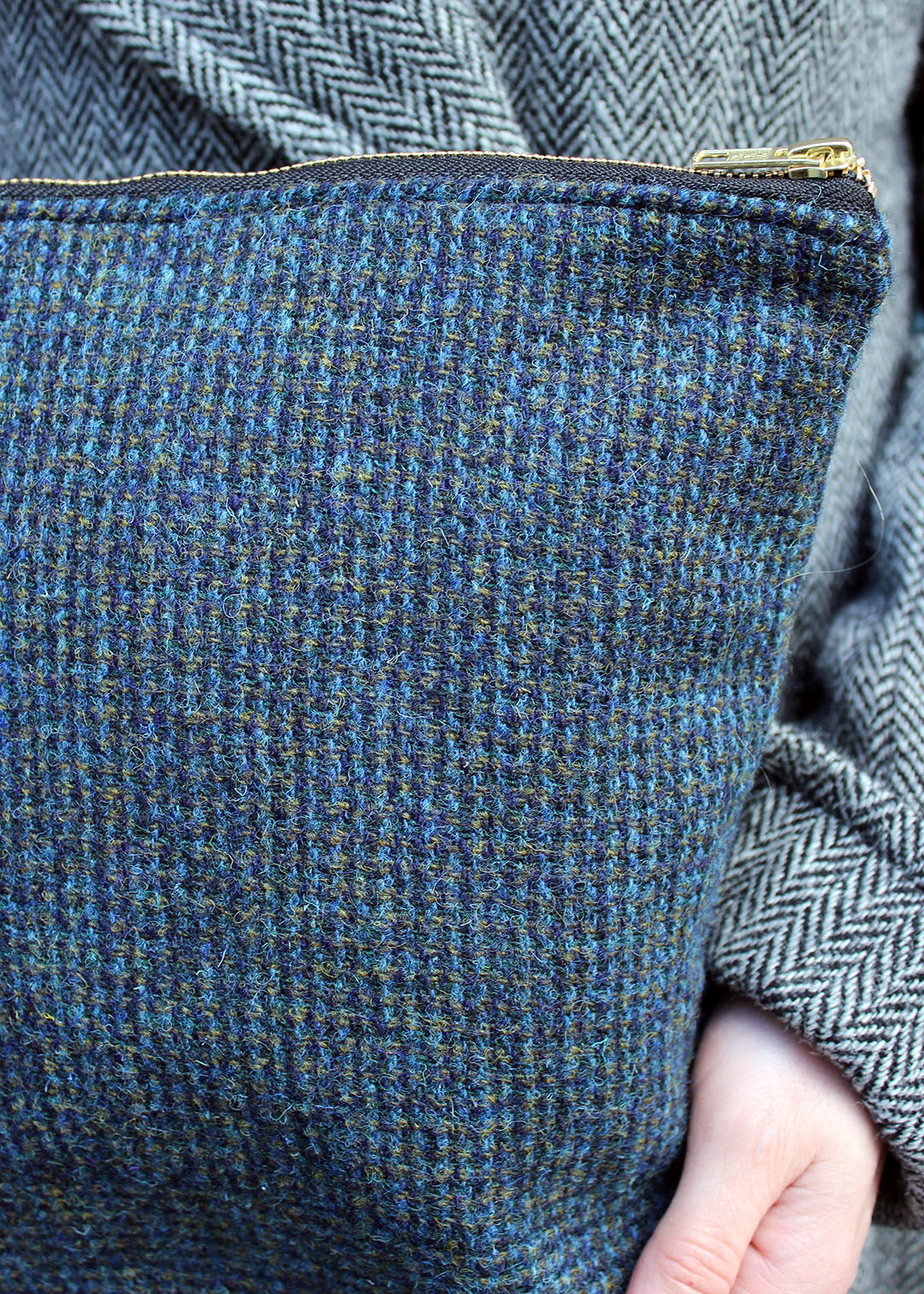 A useful, extra large multi purpose bag made using peacock blue Harris Tweed®, woven on the Outer Hebrides.