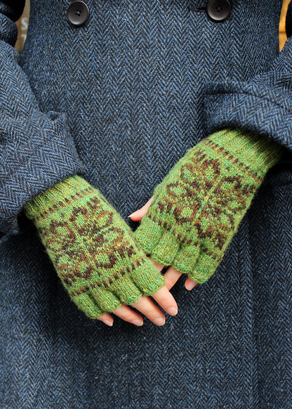 Shetland Fair Isle Fingerless Gloves Green