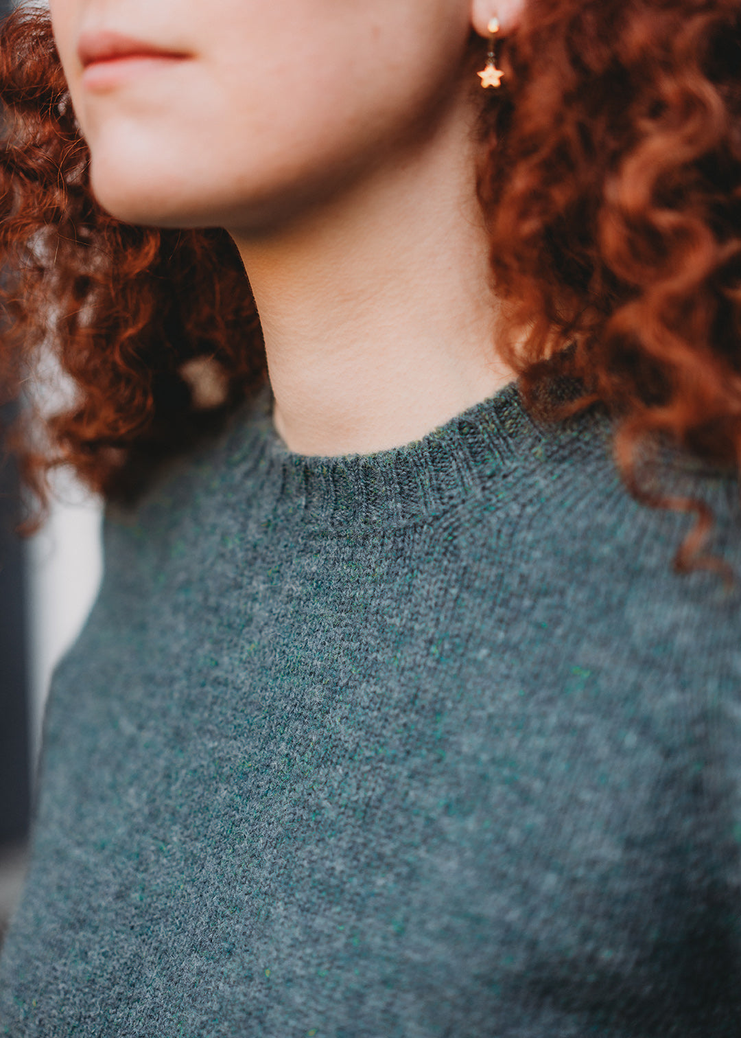Unisex crew neck Shetland wool jumper in Blue Lovat.