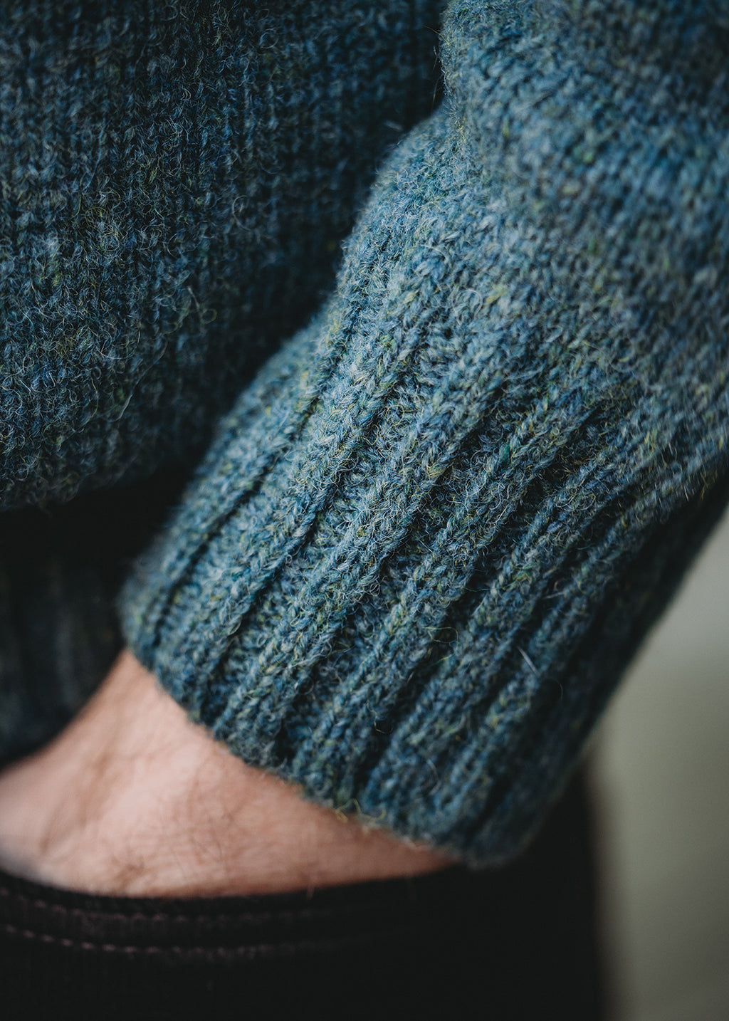 Unisex crew neck Shetland wool jumper in Blue Lovat.
