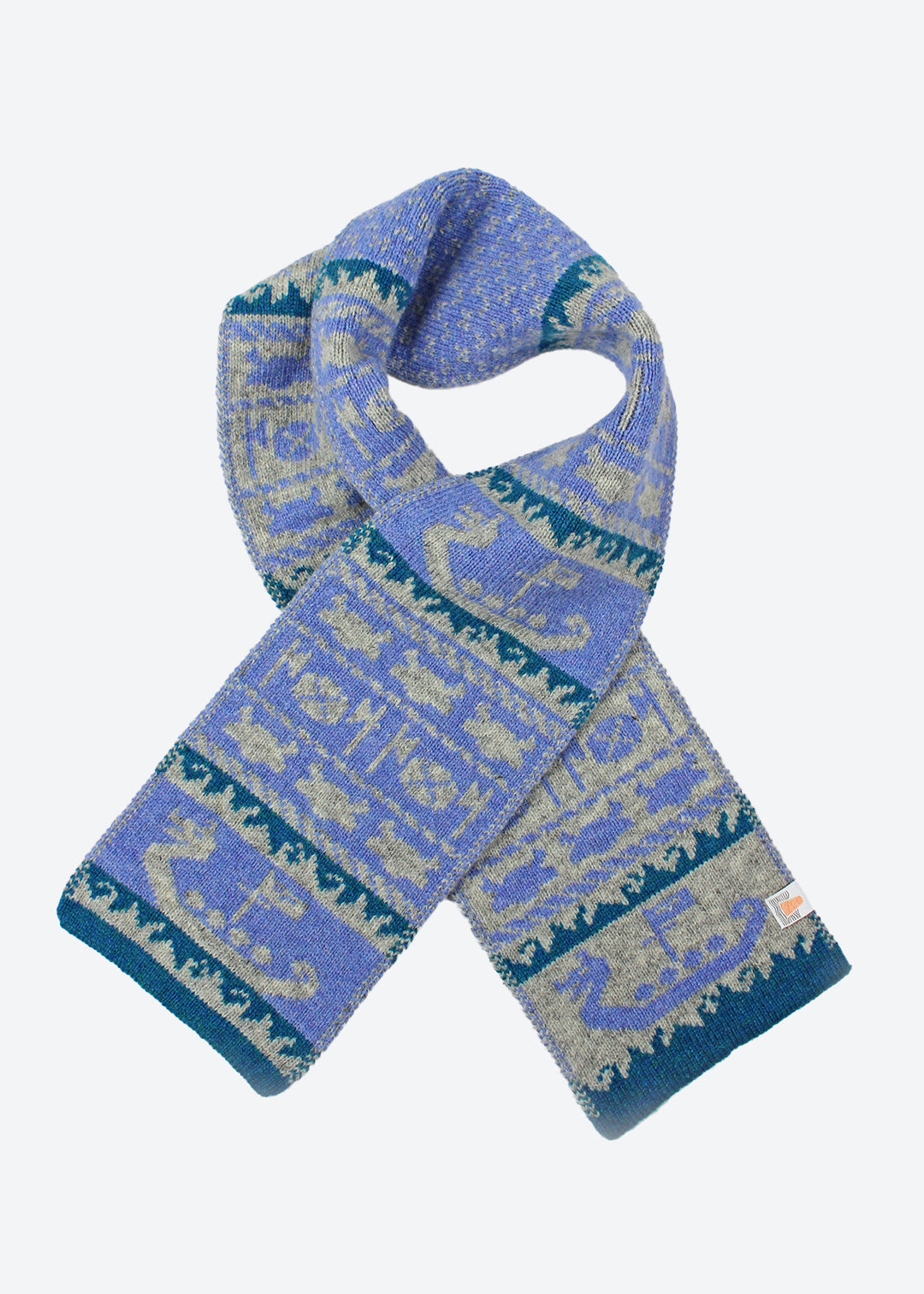 Shetland Fair Isle mini scarf in bluebell.