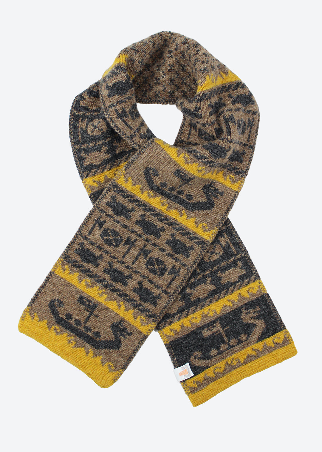 Shetland Fair Isle mini scarf in hazel.