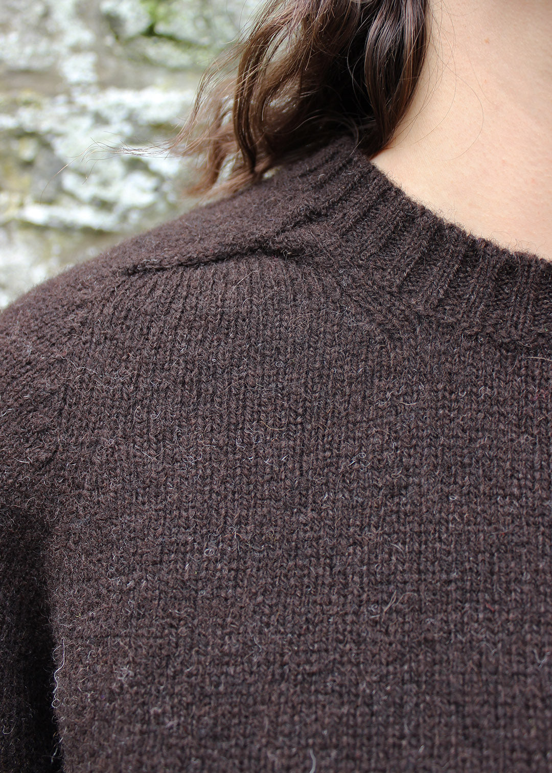 Shetland black jumper detail shown on model.