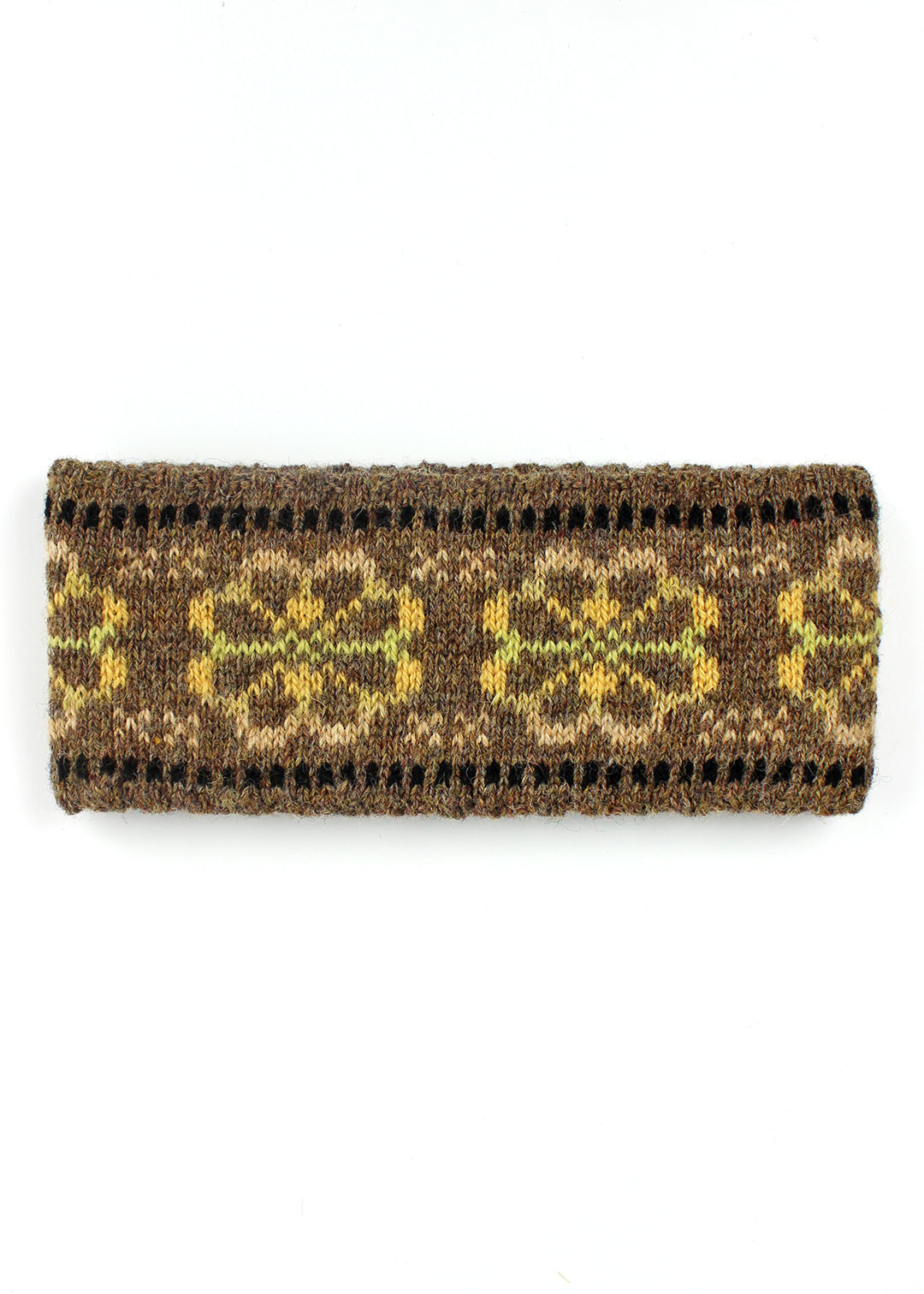Shetland Fair Isle Knitted Headband Brown