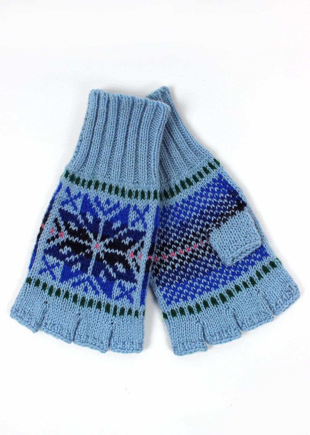 Shetland Fair Isle Fingerless Gloves Blue