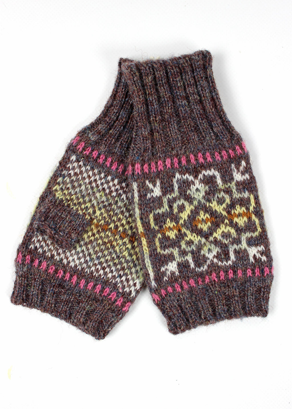 Shetland Fair Isle Fingerless Mitts Mauve