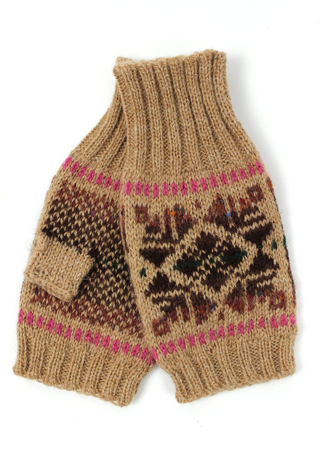 Shetland Fair Isle Fingerless Mitts Oatmeal
