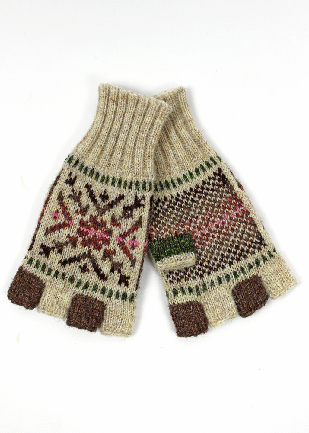 Shetland Fair Isle Fingerless Gloves Oatmeal