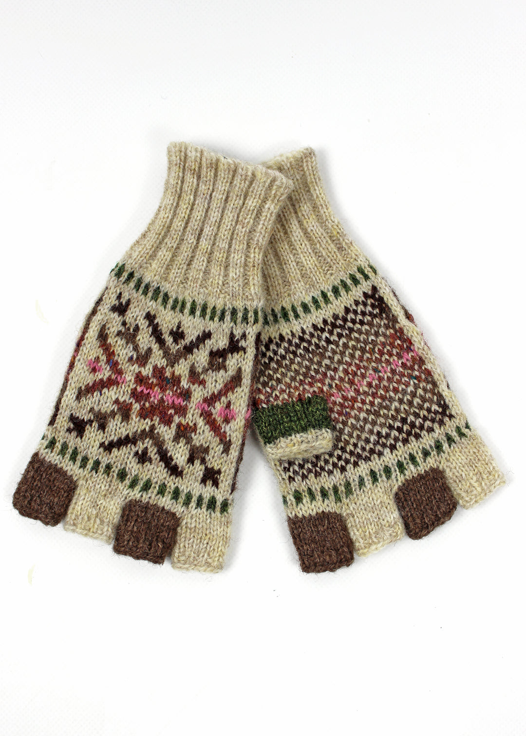Shetland Fair Isle Fingerless Gloves Oatmeal