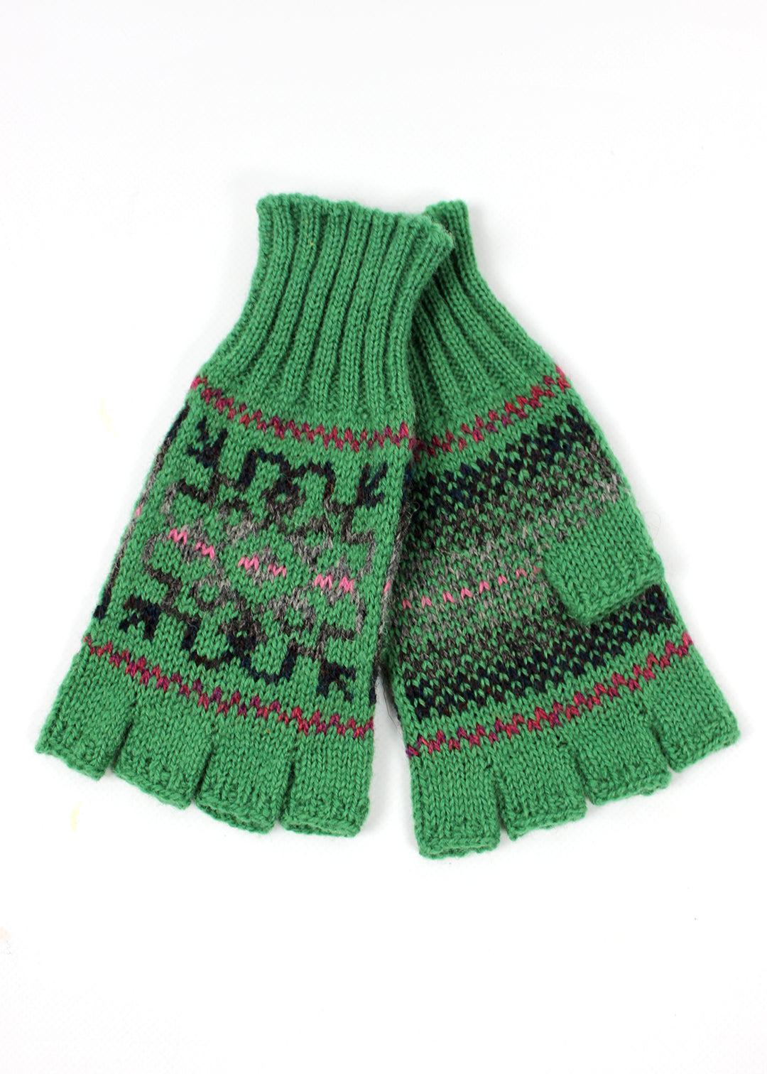Shetland Fair Isle Fingerless Gloves Green