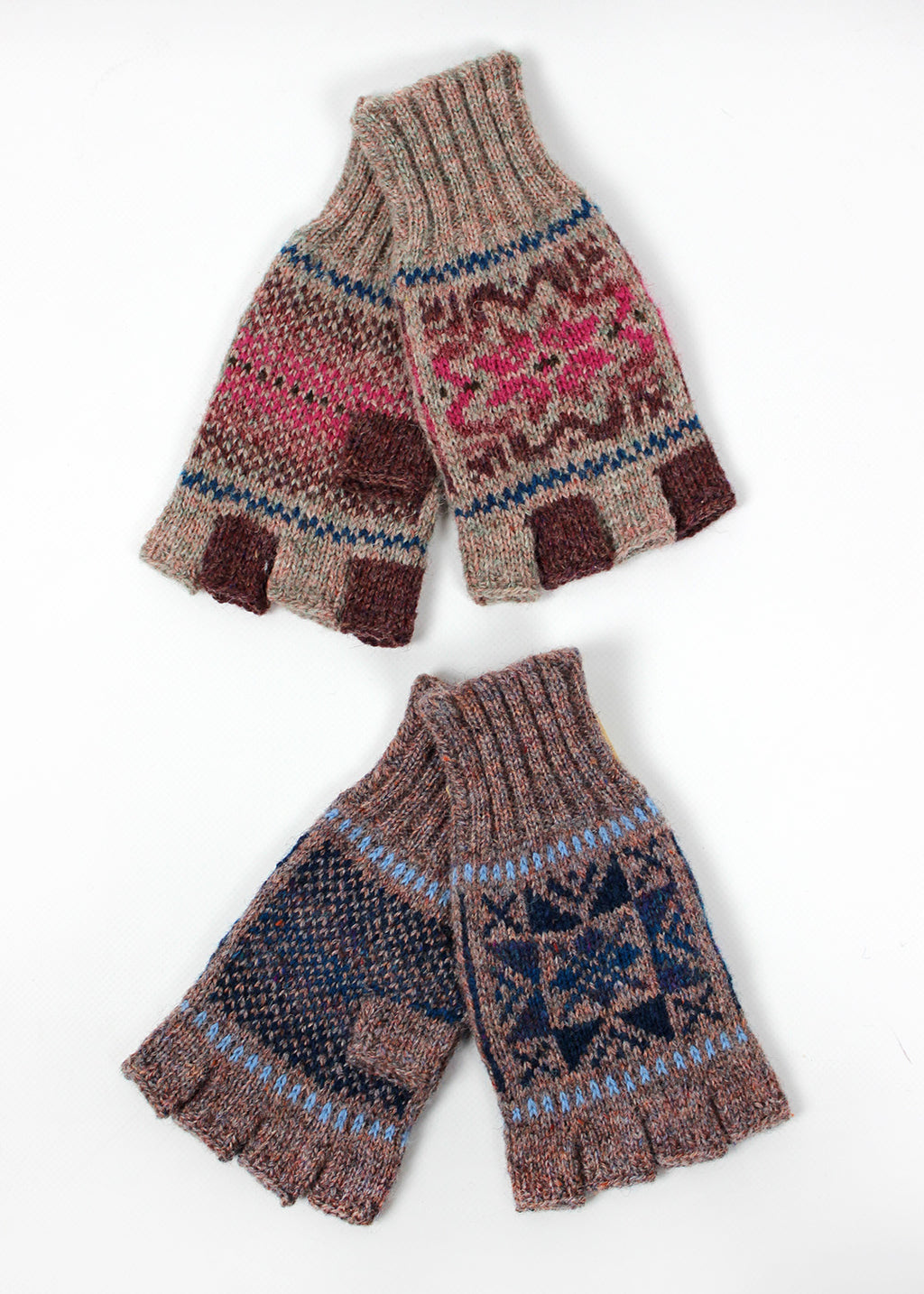 Shetland Fair Isle Fingerless Gloves Mauve