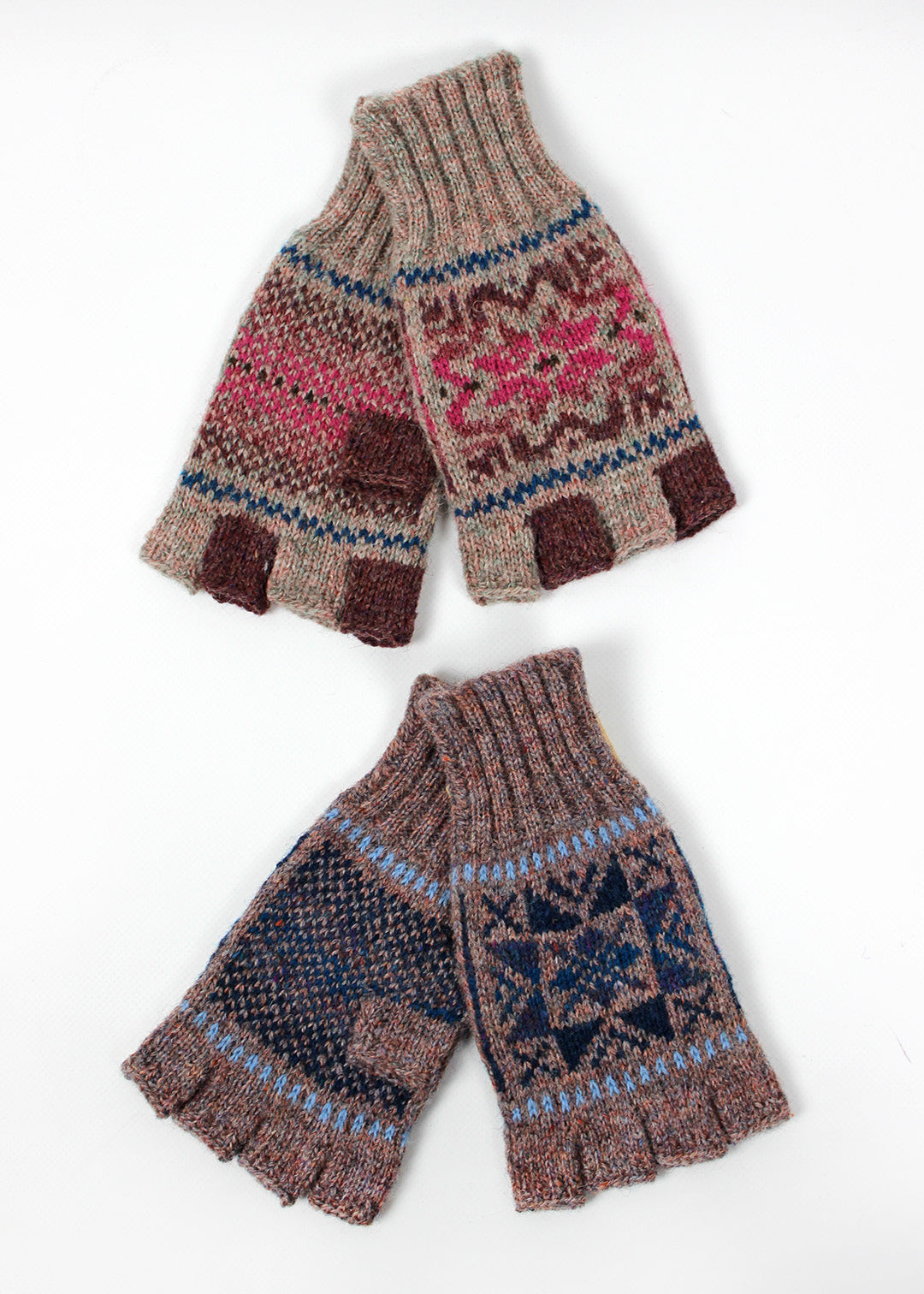 Shetland Fair Isle Fingerless Gloves Mauve