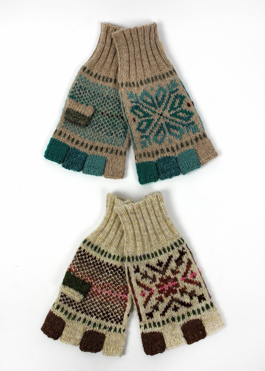 Shetland Fair Isle Fingerless Gloves Oatmeal